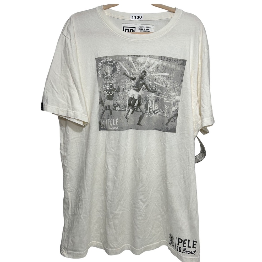 Roots of Fight Pele Brasil 10 Soccer Graphic T-Shirt Cream XXL 1958 World Cup